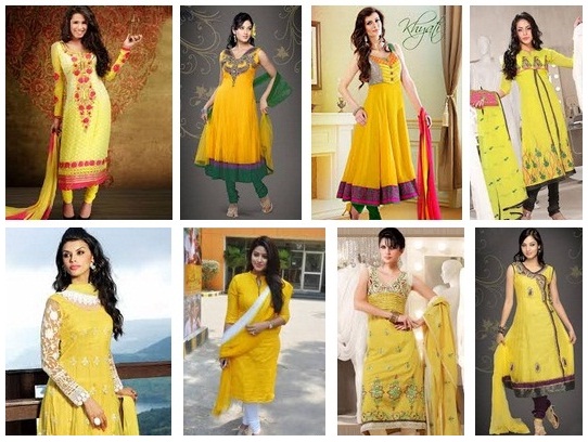 Geltonos spalvos „Salwar kameez Designs“ merginos