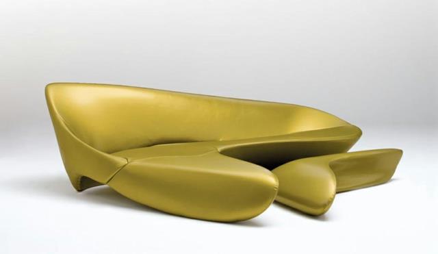 Ζάχα Χαντίντ αρχιτεκτονική σχεδιασμού βρύσης ταιριάζει σχεδιαστής καναπές κίτρινο