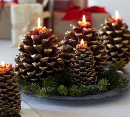 κώνοι κεριά διακοσμητικά τραπέζι Χριστούγεννα φτιάξτε μόνοι σας