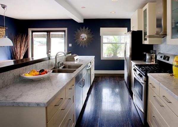 εσωτερικό σχεδιασμό κουζίνας μοντέρνος σχεδιασμός μπλε τοίχου