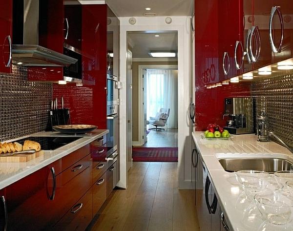 σύγχρονα ντουλάπια κουζίνας λακαρισμένα κόκκινα χρώματα