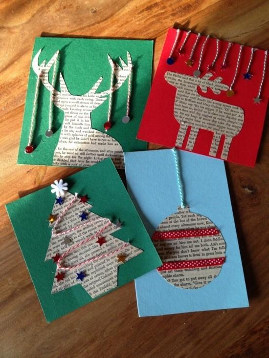 Το χαρτί εφημερίδας φτιάχνει χριστουγεννιάτικες κάρτες με παιδιά
