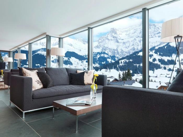 διακοσμήστε το δωμάτιο με θέα στο χιόνι πανόραμα βουνό Ελβετία