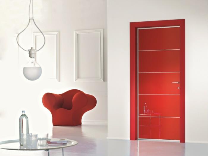 ιδέες βαφής δωματίου λευκή ατμόσφαιρα κόκκινη πόρτα