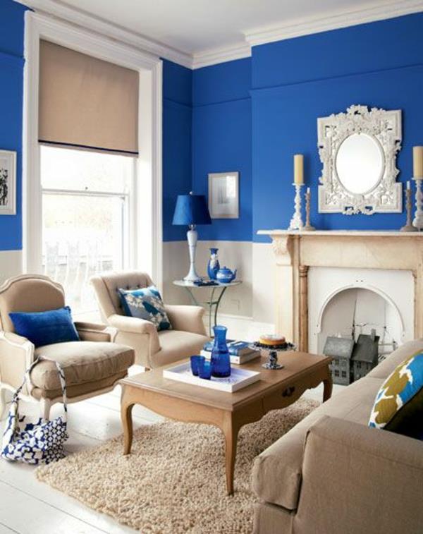 χρώματα δωματίων ιδέες πλούσια μπλε ουδέτερα έπιπλα