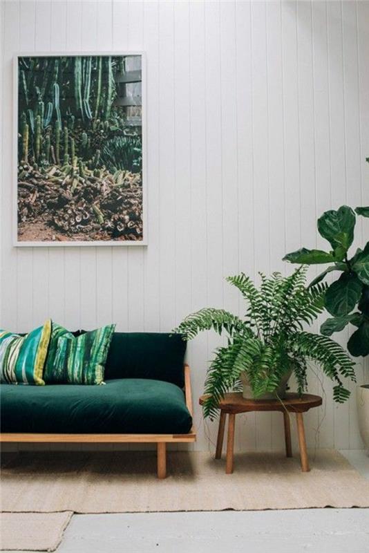 εσωτερικά φυτά ιδέες διακόσμησης φυτά καθιστικό πράσινο καναπέ