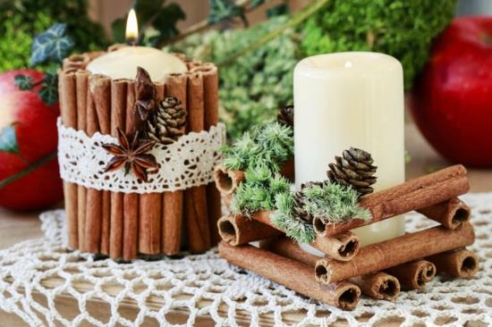 μπαστούνια κανέλας κώνοι κεριά διακοσμητικά τραπέζι Χριστούγεννα